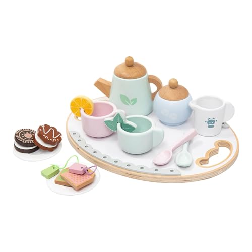 Fenteer Teeparty-Set aus Holz für kleine Mädchen, Teeservice-Spielzeug aus Holz, 16-teiliges Spielset, Dessertspielzeug, Teeservice für Kleinkinder von Fenteer