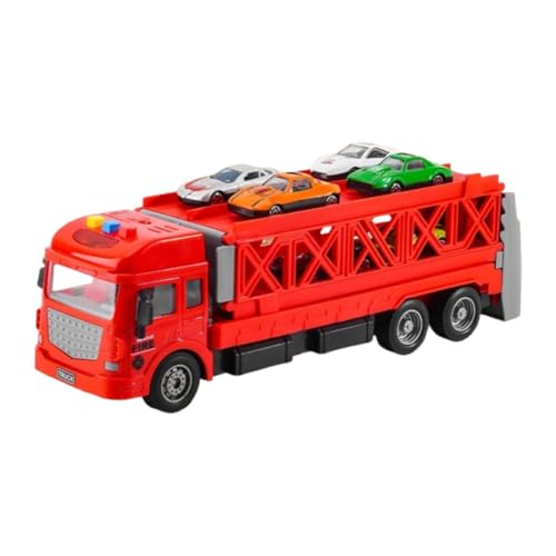 Fenteer Transport-LKW-Spielzeugset, Transport-LKW-Spielzeug mit Autos, Cooles faltbares LKW-Spielzeug für Kinder, Geschenke für Jungen und Mädchen, Rot, Einzelne Schicht von Fenteer