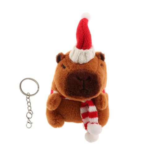 Fenteer Weihnachts-Capybara-Plüsch-Schlüsselanhänger, Taschenanhänger, tragbare Capybara-Kuscheltiere für Jungen und Mädchen, Runder Weißer Schal von Fenteer