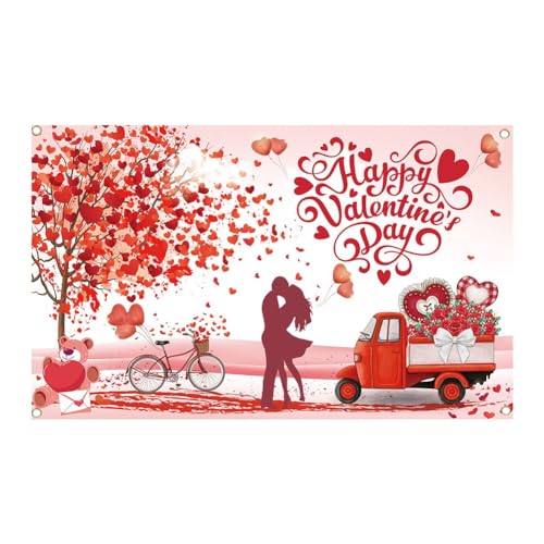 Feriany 1 Stück Happy Valentine's Day Hintergrund Banner Liebesherz Partydekorationen Hintergrund 71 X 43,3 Polyester für Den Valentinstag von Feriany