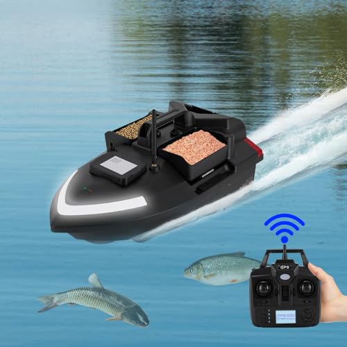 500m Futterboot Fernbedienung Angeln Köderboot Fischköderboot LED,Auto Cruise,Geschenke für Männer 12000mAh/Tragetasche (Schwarz) von Fermoirper