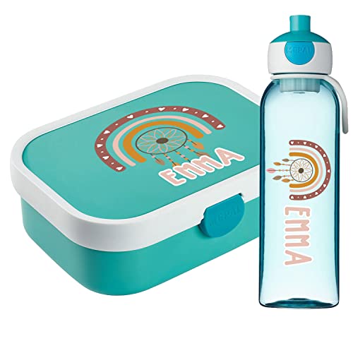 Ferocity Lunchbox Set für Kinder Mädchen zur Schule Personalisiert mit Namen Brotdose Wasserflasche Trinkflasche BPA frei Essen für Unterwegs mit Gabel und Bento Fach to Go Catcher [153] von Ferocity