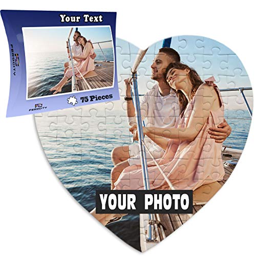 Foto-Puzzle mit Eigenem Foto Bild Selbst Bedrucken 19x19 Herzpuzzle Selbst Gestalten mit hochwertiger Verpackung, Geschenkidee zum Valentinstag, Herzform-Puzzle 75 Teile mit Kartonverpackung [126] von Ferocity