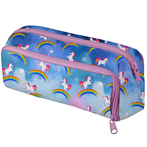 Mäppchen Federtasche 3 Fach Bunte Federmäppchen Schüleretui Stiftemappe mit Reißverschlüssen Netztaschen und Gummiband Stiftehalter Proud Unicorn [152] von Ferocity