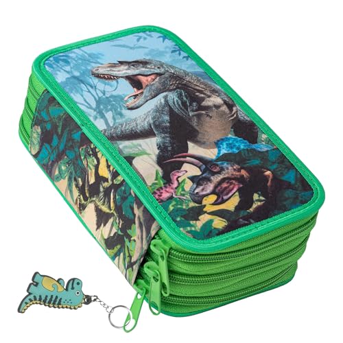 Mäppchen Federtasche 3 Fach Federmäppchen Schüleretui Schlamperbox Stiftemappe mit 3 Reißverschluss-Fächern Dinosaurier [150] von Ferocity