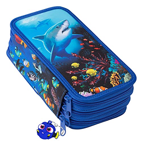 Mäppchen Federtasche 3 Fach Federmäppchen Schüleretui Schlamperbox Stiftemappe mit 3 Reißverschluss-Fächern Hei Ocean [150] von Ferocity