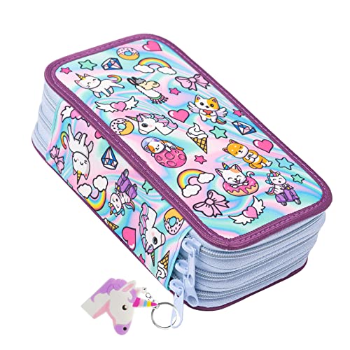 Mäppchen Federtasche 3 Fach Federmäppchen Schüleretui Schlamperbox Stiftemappe mit 3 Reißverschluss-Fächern Motiv Holo Sweet Stickers [150] von Ferocity