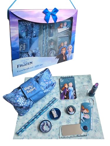 Ferro Stars ELSA,Anna Geschenk Set 8 teilig Schreibt Set Bleistifte,Papierclip,Spitzer,Lippenstift Radier,Klappbare LInieal mit Spiegel,Fashion Etui,Notizbuch (ELSA&Anna) von Ferro Stars