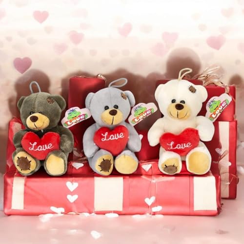 Ferro Stars Valentinstag Bester Plüschtier Geschenk Stitch Ohren mit Herzen und plastisch geformter Blume,teddybär 3 stück mit Herz im i Love You Kuscheltier 32cm 30cm 16cm (Teddybär 16 cm 3 stück) von Ferro Stars