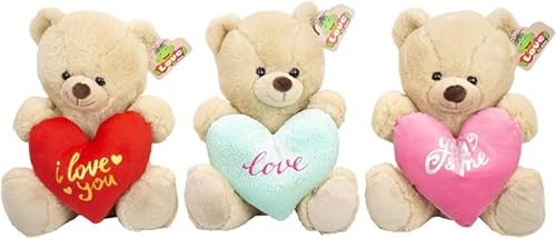 Ferro Stars Valentinstag Bester Plüschtier Geschenk Stitch Ohren mit Herzen und plastisch geformter Blume,teddybär 3 stück mit Herz im i Love You Kuscheltier 32cm 30cm 16cm (Teddybär 3X stück 30 cm) von Ferro Stars