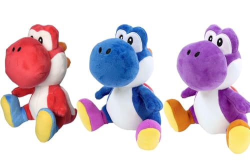 Ferro Stars Yoshi Plüschfigur,3 er Set Farbe Rot,Blau,Lila 30cm, kuschelweich, Dinosaurier, Kuscheltier,Plush ab den ersten Lebensmonaten geeignet von Ferro Stars