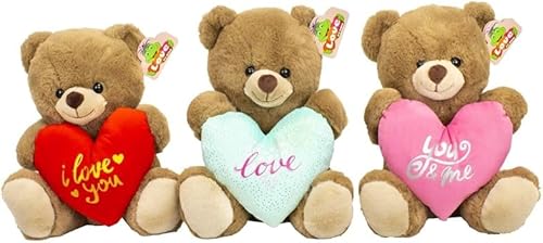 VALENTINSTAG Bester Plüschtier Geschenk Stitch Ohren mit Herzen und plastisch geformter Blume,teddybär 3 stück mit Herz im i love you Kuscheltier 32cm 30cm 16cm (Teddybär braun 3x stück 30cm) von Ferro Stars