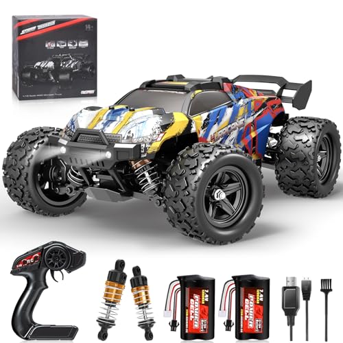 Fesexoul Ferngesteuertes Auto, 4WD 1:18 Offroad RC Auto 40 km/h, 2,4 GHz Schnelles Rennauto mit 2 Akku 60 Min, All Terrain RC Monster Truck Wasserdicht Rennauto für Erwachsene und Kinder von Fesexoul