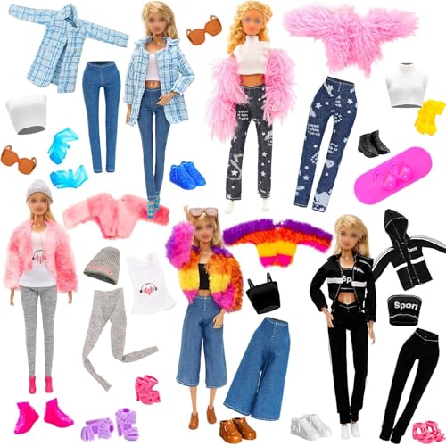 Festfun 18 Kleidung für Puppen Fashion Puppenkleidung enthält 5 Mantel Outfits Kleidung 10 Schuhe 2 Brillen 1 Skateboard für 11,5 Zoll 30 cm Mädchen Puppen von Festfun