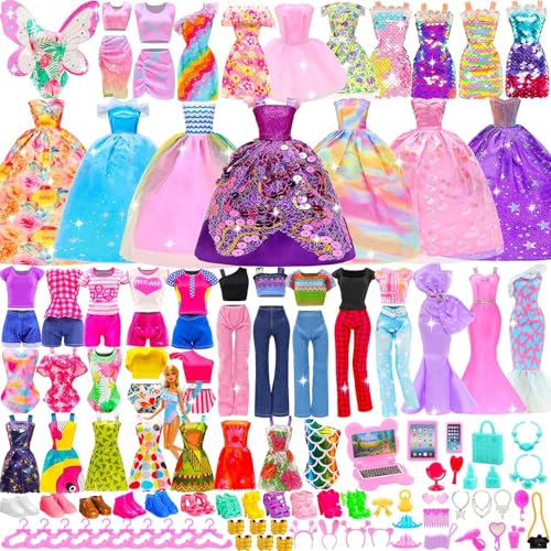 Festfun Kleidung für Puppen 87 Puppenkleidung enthält Party Kleider Outfits T-Shirt Oberteile Bluse Hosen Badeanzug Schuhe Puppenzubehör Kleiderbügel Laptop Handy Handtasche für 11,5 Zoll 30 cm Puppen von Festfun