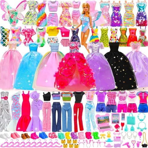 Festfun Kleidung für Puppen 87 Puppenkleidung enthält Party Kleider Outfits T-Shirt Oberteile Bluse Hosen Badeanzug Schuhe Puppenzubehör Kleiderbügel Laptop Handy Handtasche für 11,5 Zoll 30 cm Puppen von Festfun