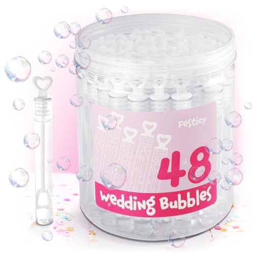 Festicy Seifenblasen Hochzeit Set I 48 Stück mit Herzgriff je 4,5 ml I Zauberhafte Hochzeitsdeko & Gastgeschenke I Perfekt für Hochzeitsfeier & Standesamt I Optimal als Hochzeit Gastgeschenk von Festicy