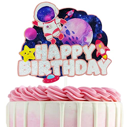 Mädchen Weltraum Geburtstag Kuchen Topper, Mädchen Weltraum Thema Geburtstag Party Dekoration, Weltraum Happy Birthday Cake Topper, Weltraum Party Galaxy Thema Schild für Mädchen von Festus