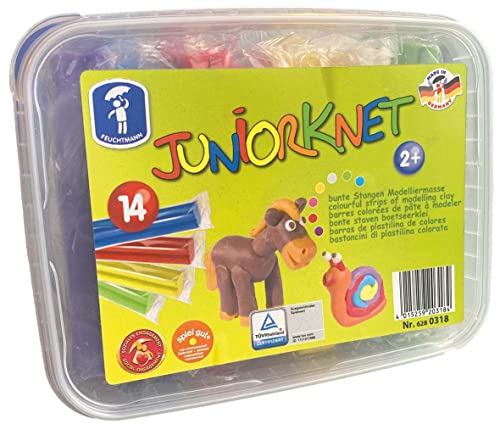 Feuchtmann 628.0318 - JUNiORKNET Maxi Box, 14 Stangen inkl. wiederverwendbarer Vorratsbox, bunt, geschmeidige Knete 2+, ca. 700 g, ideal als Geschenk für kreatives Spielen von Feuchtmann