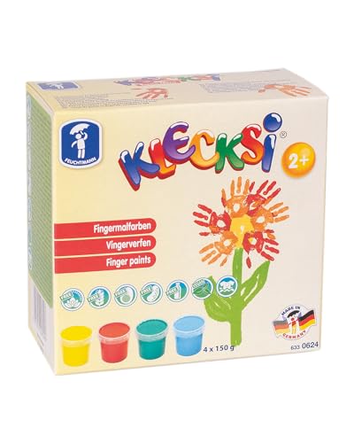 Feuchtmann KLECKSi Basic Mini | 4x150g Fingermalfarbe | hautfreundliche Malfarben | ungiftig, auswaschbar | kreatives Malen für Kinder ab 2 Jahren von Feuchtmann