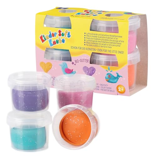 Feuchtmann Kinder Soft KNETE Mini Sparkle - 4 x 80g weiche Kinderknete, ungiftig, vegan und glutenfrei, lufttrocknende Glitzerknete mit Bio-Glitter im Knetset (ab 2 Jahren) von Feuchtmann