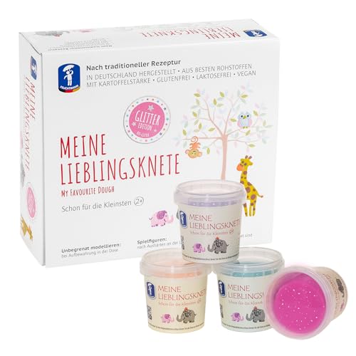 Feuchtmann MEINE LIEBLINGSKNETE Glitter Edition - Knetset 4 x 130g, vegane glutenfreie Knete, Kinderknete ungiftig mit Bio-Glitter, Glitzerknete für kreatives Spielen ab 2 Jahren von Feuchtmann