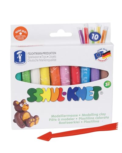 Feuchtmann SCHUL-KNET | Basic+ Knetset 10 x 18g Kinderknete mit Modellierwerkzeug | vegane glutenfreie Spielknete | nicht trocknende Knete | ungiftige Modelliermasse von Feuchtmann