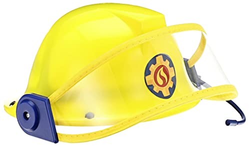 Simba 109258698 - Feuerwehrmann Sam Helm, Feuerwehrhelm, gelb, mit Mikrofon, Größeneinstellung möglich, D:23cm, für Kinder ab 3 Jahren von Simba