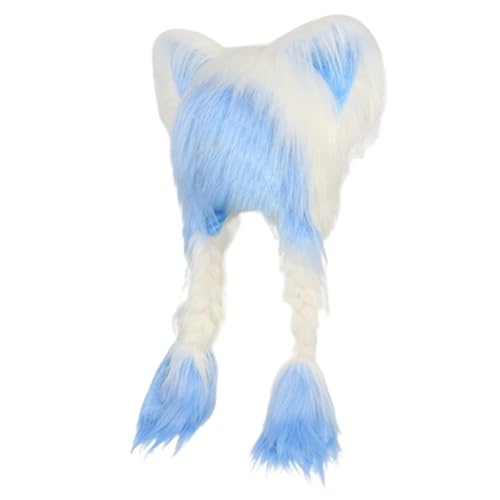 Fexofao Fursuit Katzenohr-Kopfbedeckung, pelzig, warm, niedlicher Hut, 70,1 x 35,1 cm, Cosplay-Kostüm, Party-Kopf-Zubehör für Damen, Blau, Einheitsgröße von Fexofao