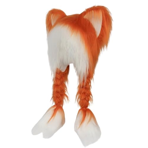 Fexofao Fursuit Katzenohr-Kopfbedeckung, pelzig, warm, niedlicher Hut, 70,1 x 35,1 cm, Cosplay-Kostüm, Party-Kopf-Zubehör für Damen, Orange, Einheitsgröße von Fexofao