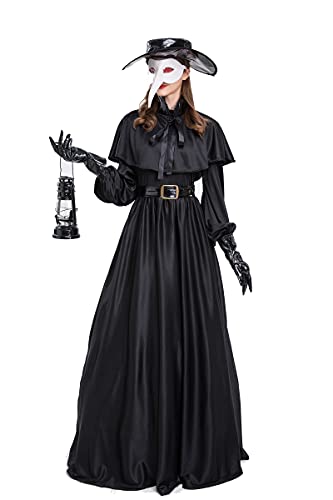 Feynman Herren Mittelalter Steampunk Pest-Doktor Pest Arzt Halloween Kostüm mit Pestdoktor Accessoire Set (M, Schwarz (Damen)) von Feynman