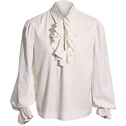 Feynman Herren Mittelalter Piraten Hemd Gothic Steampunk Kostüm Viktorianisch Renaissance Halloween Karneval Viking Cosplay Tops Rüschenhemd Weiß L von Feynman