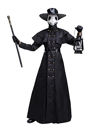 Feynman Herren Mittelalter Steampunk Pest-Doktor Pest Arzt Halloween Kostüm mit Pestdoktor Accessoire Set (XXXL, Schwarz) von Feynman