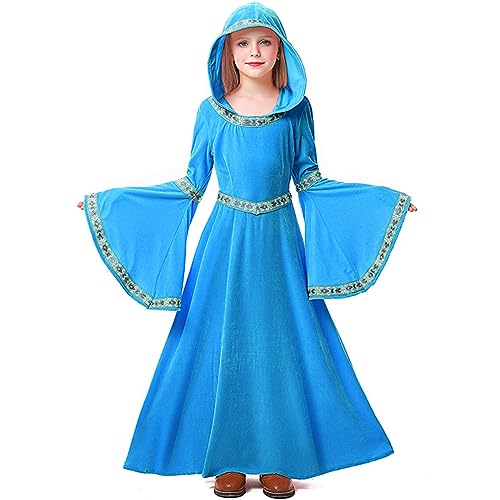 Feynman Kinder Mädchen Mittelalter Kostüm mittelalterlichen Renaissance Adels Palast Prinzessin Kleid Halloween viktorianischen Königin Kostüm Blau S von Feynman