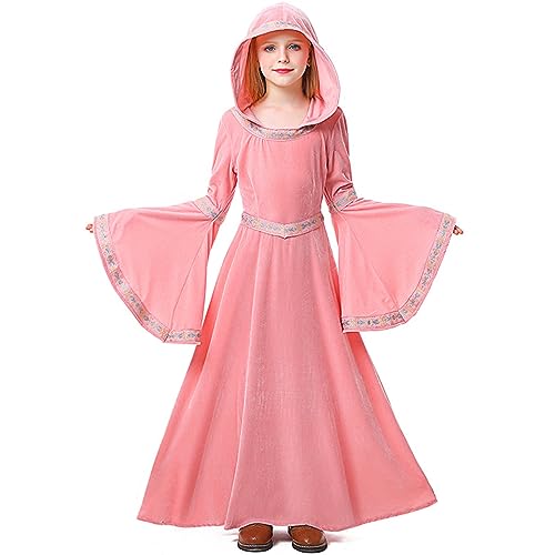 Feynman Mittelalter Kostüm Mädchen, Mittelalter Kostüm Kinder mittelalterlichen Renaissance Adels Palast Prinzessin Kleid Halloween viktorianischen Königin Kostüm Rosa XL von Feynman