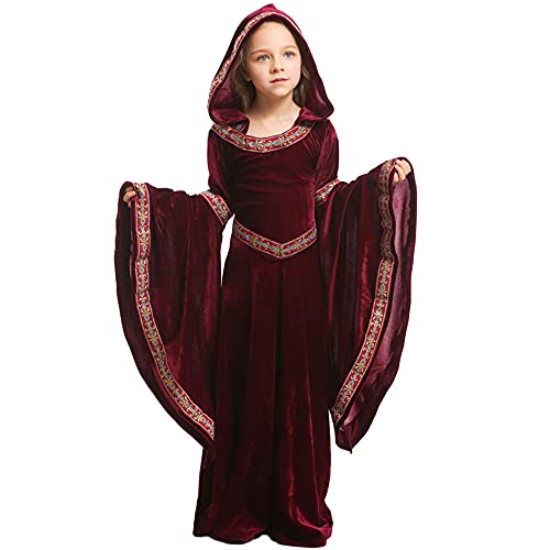 Feynman Kinder Mädchen Mittelalter Kostüm mittelalterlichen Renaissance Adels Palast Prinzessin Kleid Halloween viktorianischen Königin Kostüm Weinrot S von Feynman