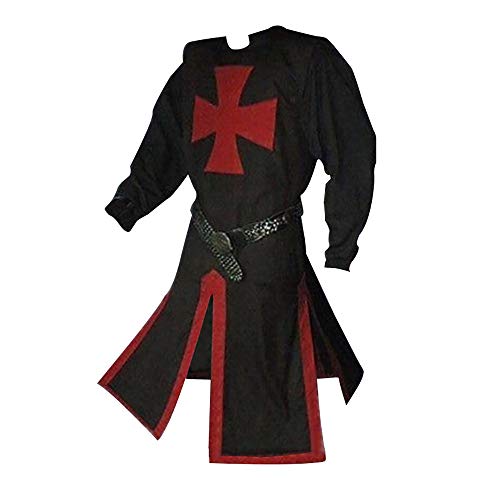 Feynman Mittelalter Ritter Kostüm Tempelritter Kreuzritter Wikinger Tunika Tempel Fasching Karneval LARP Cospaly Waffenrock - Herren Tempelritter edel Schwarz 4XL von Feynman