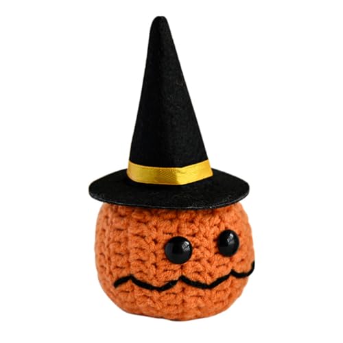 Fhkpsqkcn Häkel-Kürbis-Puppen mit inspirierenden Karten, Halloween, gestrickter kleiner Kürbiskopf mit Hut, Spielzeug, Ornament, Party-Dekorationen von Fhkpsqkcn