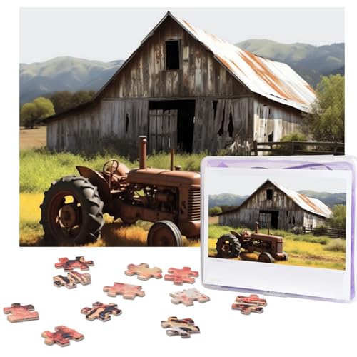 Alte Holzscheune mit Traktor-Puzzle, 500 Teile, mit Aufbewahrungstasche, personalisierte Puzzles für Männer und Frauen, Bilderpuzzle für Familie, anspruchsvolle Fotos, Puzzle für Heimdekoration (51,8 von Fhpce