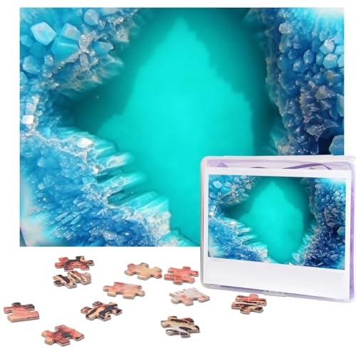 Aqua Blue Turquoise Puzzles 500 Pieces with Storage Bag Personalized Jigsaw Puzzles for Men Women Picture Puzzle for Family Challenging Photos Puzzle for Home Decor (51.8 cm x 38.1 cm) von Fhpce