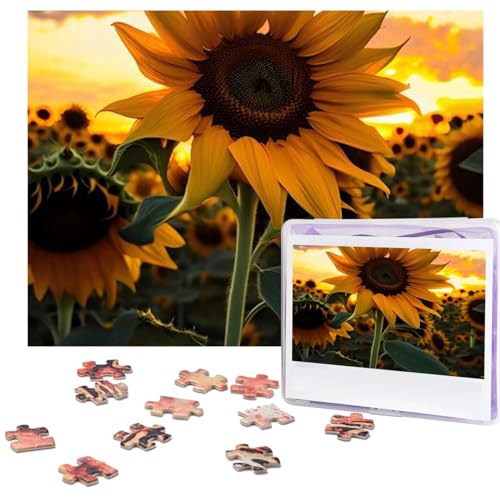 Bauernhof-Sonnenblumen-Puzzle, 500 Teile, mit Aufbewahrungstasche, personalisierte Puzzles für Männer und Frauen, Bilderpuzzle für Familie, anspruchsvolle Fotos, Puzzle für Heimdekoration (51,8 x 38,1 von Fhpce