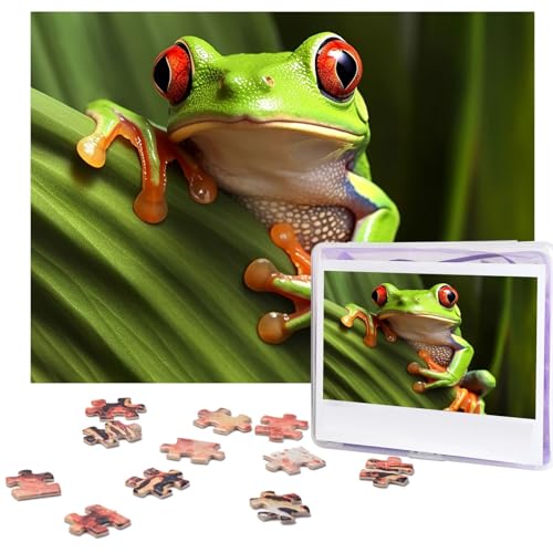 Baumfrosch-Puzzle, 500 Teile, mit Aufbewahrungstasche, personalisierte Puzzles für Männer und Frauen, Bilderpuzzle für Familie, anspruchsvolle Fotos, Puzzle für Heimdekoration (51,8 x 38,1 cm) von Fhpce