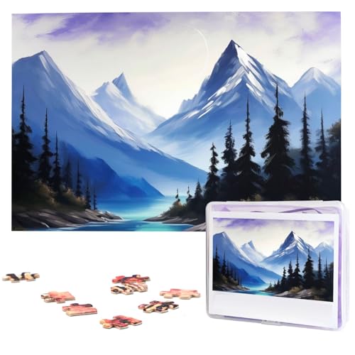 Berge Malerei Puzzles 1000 Teile mit Aufbewahrungstasche, personalisierte Puzzles für Männer und Frauen, Bilderpuzzle für Familie, anspruchsvolle Fotos, Puzzle für Heimdekoration (74,9 x 50 cm) von Fhpce