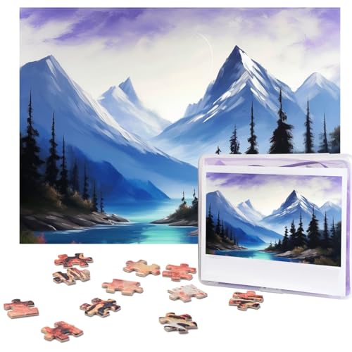 Berge Malerei Puzzles 500 Teile mit Aufbewahrungstasche, personalisierte Puzzles für Männer und Frauen, Bilderpuzzle für Familie, anspruchsvolle Fotos, Puzzle für Heimdekoration (51,8 x 38,1 cm) von Fhpce