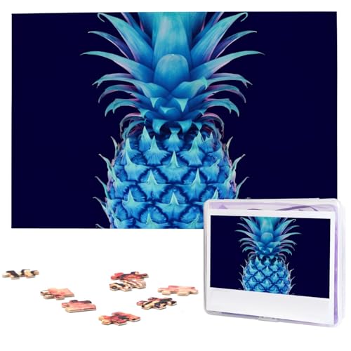 Blaue Ananas-Puzzle, 1000 Teile, mit Aufbewahrungstasche, personalisierte Puzzles für Männer und Frauen, Bilderpuzzle für Familie, anspruchsvolle Fotos, Puzzle für Heimdekoration (74,9 x 50 cm) von Fhpce