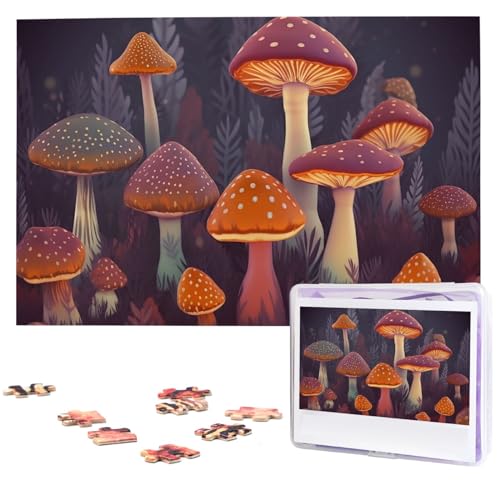 Bright Mushrooms Kunstpuzzles 1000 Teile mit Aufbewahrungstasche, personalisierte Puzzles für Männer und Frauen, Bilderpuzzle für Familie, anspruchsvolle Fotos, Puzzle für Heimdekoration (74,9 x 50 von Fhpce