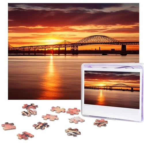 Brücke und Sonnenuntergang Puzzles 500 Teile mit Aufbewahrungstasche, personalisierte Puzzles für Männer und Frauen, Bilderpuzzle für Familie, anspruchsvolle Fotos, Puzzle für Heimdekoration (51,8 x von Fhpce