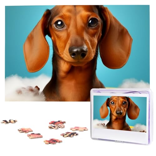 Dackel-Hunde-Puzzle, 1000 Teile, mit Aufbewahrungstasche, personalisierte Puzzles für Männer und Frauen, Bilderpuzzle für Familie, anspruchsvolle Fotos, Puzzle für Heimdekoration (74,9 x 50 cm) von Fhpce