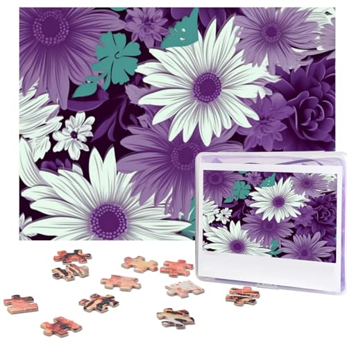 Fhpce Lila-weißes Blumen-Puzzle, 500 Teile, mit Aufbewahrungstasche, personalisierte Puzzles für Männer und Frauen, Bilderpuzzle für Familie, anspruchsvolle Fotos, Puzzle für Heimdekoration (51,8 x von Fhpce