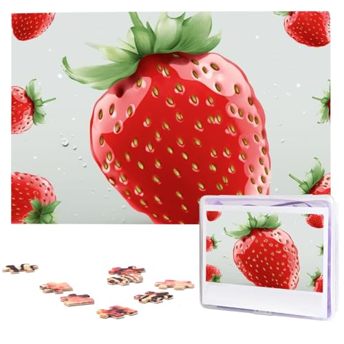 Fhpce Lovely Strawberry Puzzles 1000 Teile mit Aufbewahrungstasche, personalisierte Puzzles für Männer und Frauen, Bilderpuzzle für Familie, anspruchsvolle Fotos, Puzzle für Heimdekoration (74,9 x 50 von Fhpce